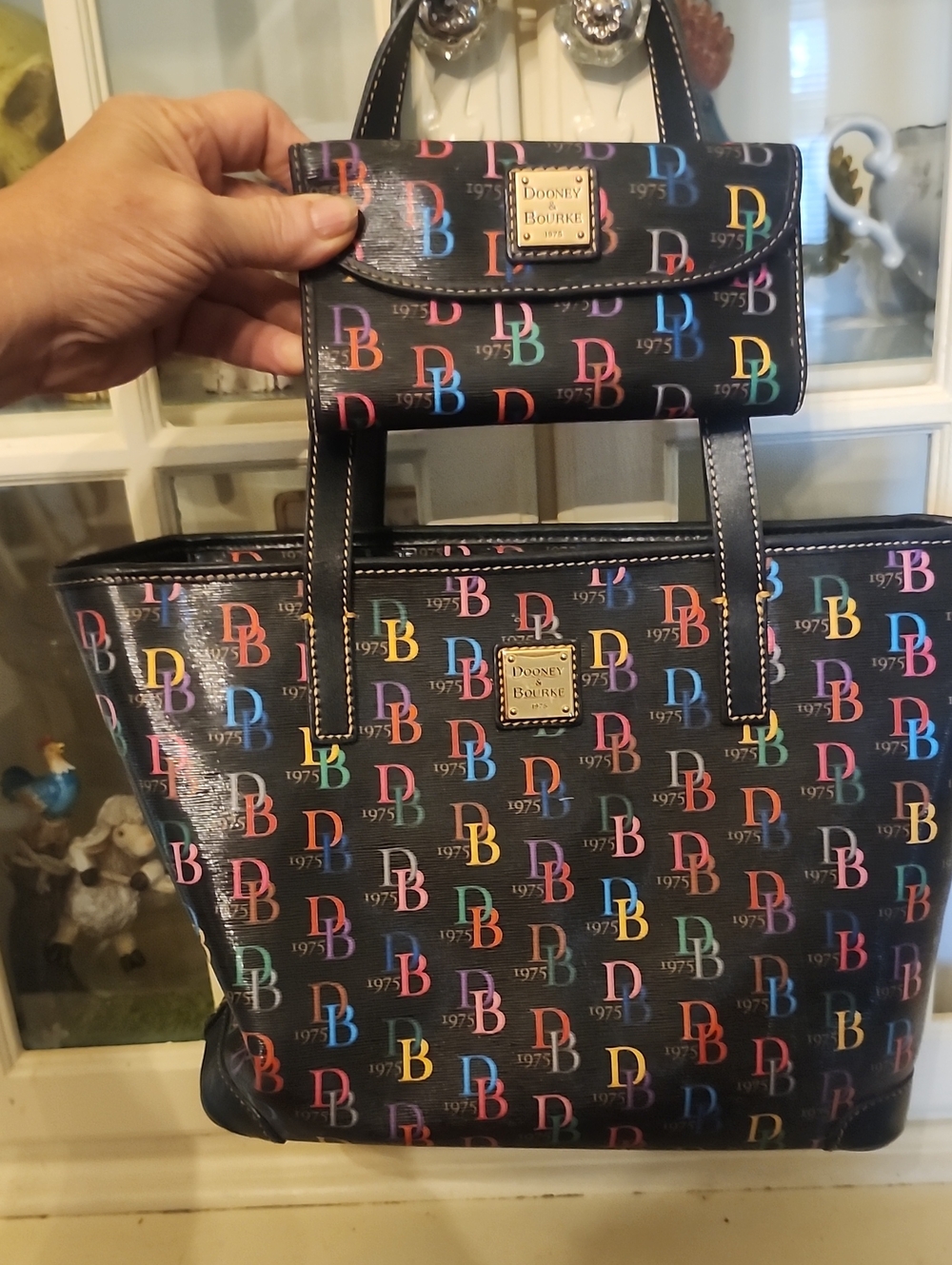 Dooney & Bourke Black Multicolor Logo Tote with Matching Wallet